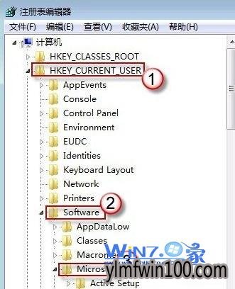 δ򿪡HKEY_CURRENT_USER---Software---Microsoftѡ