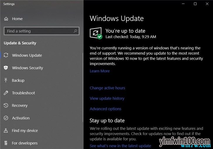 ΢±仯Windows 10 ֧Updateҳʱ֪ͨû